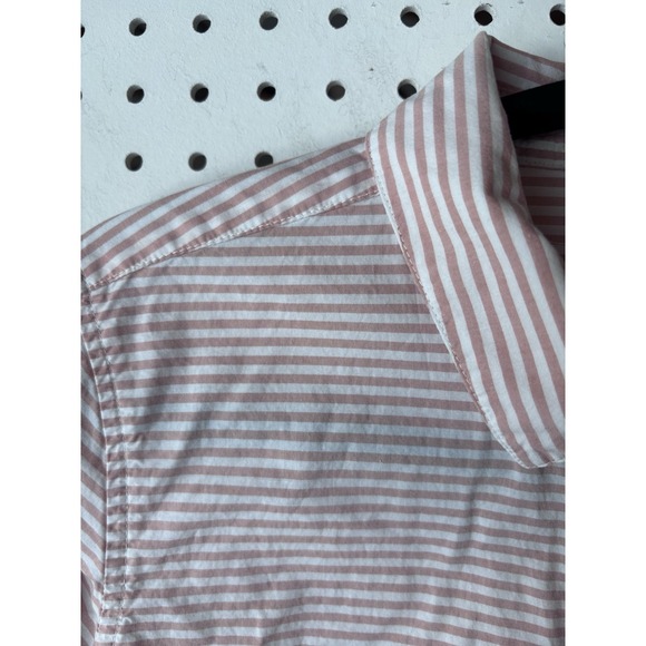 Garnet Hill Button Down Striped Oxford Shirt Pink White Women's 04 Sm Org Cotton - Picture 2 of 5